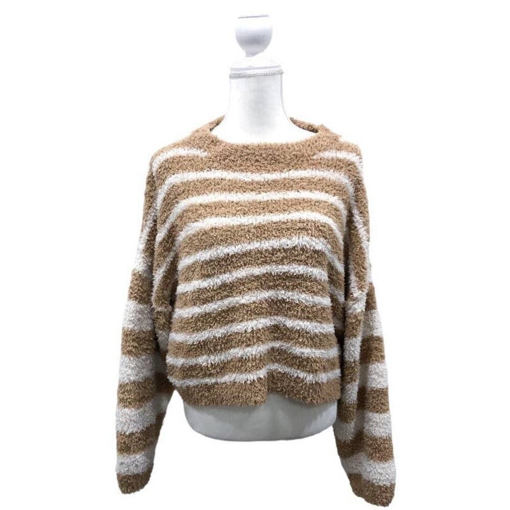 Storia Teddy Cozy Striped Oversized Crop Sweater Size Medium